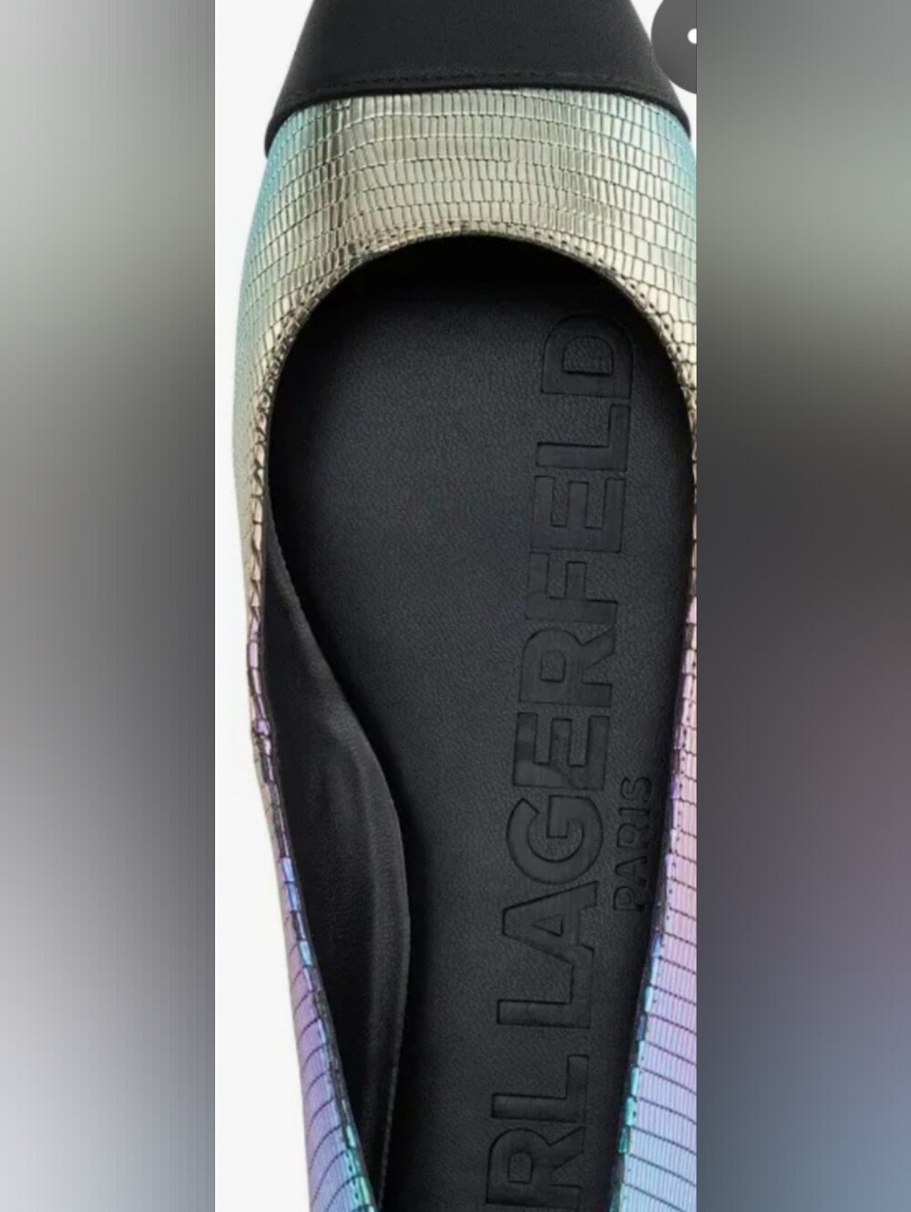Karl Lagerfeld Iridescent Lizard-Embossed Ballet Flat with Black Cap Toe - Picture 3 of 7